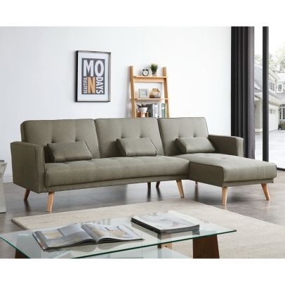 ELEGANT Gray Color L-Shaped Folding Sofa Bed with Pillow