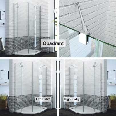 ELEGANT Frameless Hinged Quadrant Shower Enclosure Door Cubicle Tray Waste