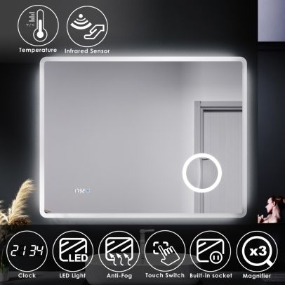 ELEGANT 900 x 700mm Anti-foggy Back-lit LED Illuminated Bathroom Mirror with Shaver Socket & 3x Magnifying Feature