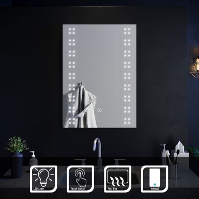 ELEGANT 500x700mm LED Illuminated Bathroom Mirror Dot Wall Hung Demister Pad Anti-fog