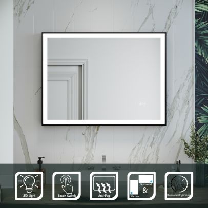 ELEGANT LED Bathroom Mirror with Demister Touch Sensor Dimmable Lights Illuminated