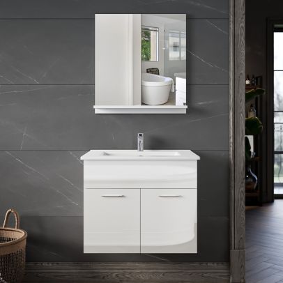 ELEGANT Wall Mounted White Bathroom Vanity Unit and Sink Basin Home Furniture