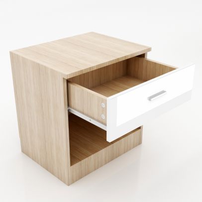 ELEGANT White & Oak Effect Bedside Cabinet Drawer