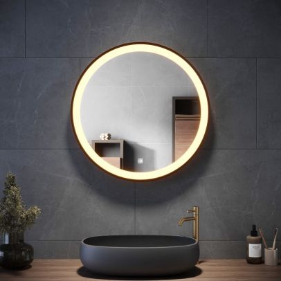 600mm Round Touch Control Illuminated Border Dimmer & Demister Mirror - Matt Black TBM09-6060-1