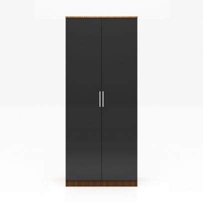 ELEGANT Gloss Black & Walnut Effect 2 Door Soft Close Hinged Wardrobe