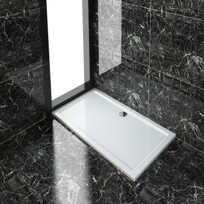 ELEGANT 1400x800x40mm Ultra- Slim Stone Resin Rectangle Shower Tray + 90mm Waste