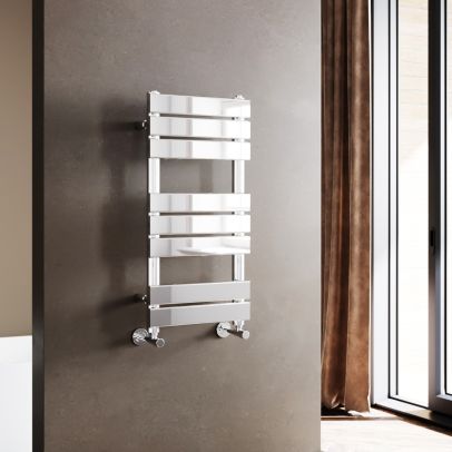 ELEGANT 800x400mm Chrome Heated Bathroom Flat Panel Towel Rail Radiator