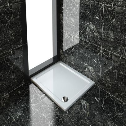 ELEGANT 900x760mm Ultra-Slim Stone Resin Rectangular Shower Tray + 90mm Waste