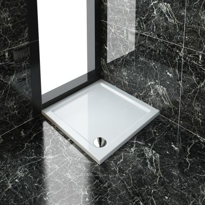ELEGANT 800x800mm Ultra-Slim Low Profile Stone Resin Square Shower Tray + 90mm Fast Flow Waste