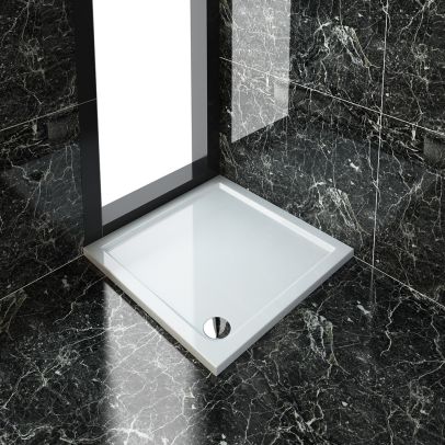 ELEGANT 900x900mm Ultra - Slim Low Profile Stone Resin Square Shower Tray + 90mm Waste