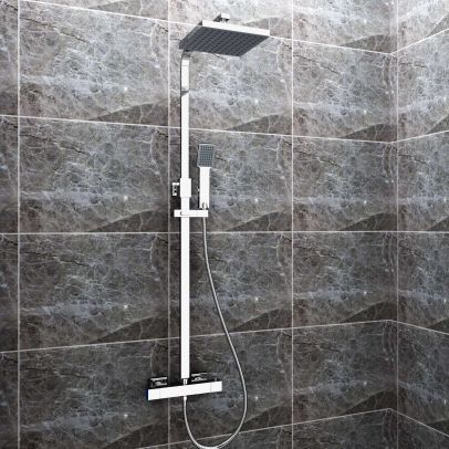 Elegant Modern Bar Mixer Thermostatic Shower Valve Bathroom Set + Square Head