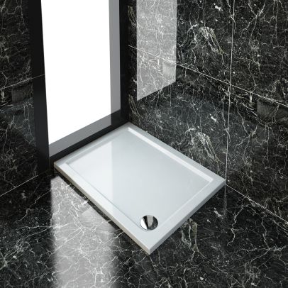 ELEGANT 1000x760mm Ultra-Slim Stone Resin Rectangle Shower Tray + 90mm Waste