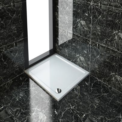 ELEGANT 1000x900mm Ultra-Slim Stone Resin Rectangle Shower Tray + 90mm Waste