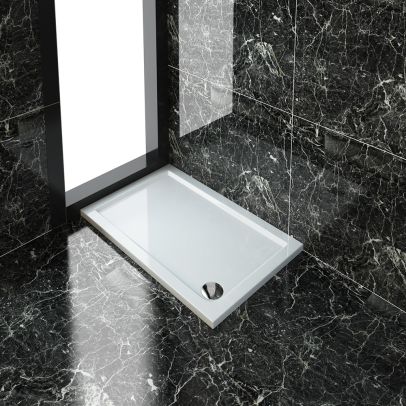 ELEGANT 1100x700mm Ultra-Slim Stone Resin Rectangle Shower Tray + 90mm Waste