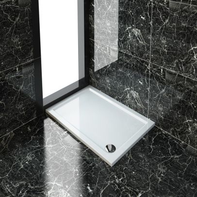 ELEGANT 1100x760mm Ultra-Slim Stone Resin Rectangle Shower Tray + 90mm Waste