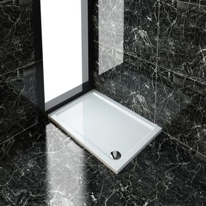 ELEGANT 1100x800mm Ultra-Slim Stone Resin Rectangle Shower Tray + 90mm Waste