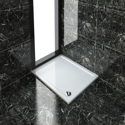 ELEGANT 1100x900mm Ultra-Slim Stone Resin Rectangle Shower Tray + 90mm Waste
