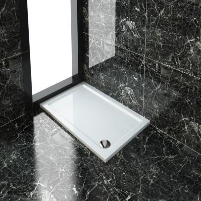 ELEGANT 1200x700x40mm Ultra-Slim Stone Resin Rectangle Shower Tray + 90mm Waste
