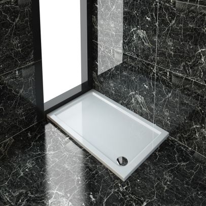 ELEGANT 1200x760x40mm Ultra- Slim Stone Resin Rectangle Shower Tray + 90mm Waste