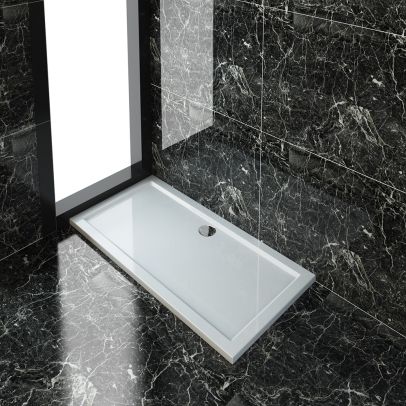 ELEGANT 1400x700x40mm Ultra- Slim Stone Resin Rectangle Shower Tray + 90mm Waste