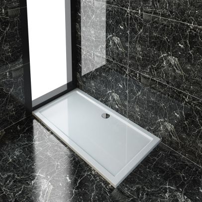 ELEGANT 1500x800x40mm Ultra- Slim Stone Resin Rectangle Shower Tray + 90mm Waste