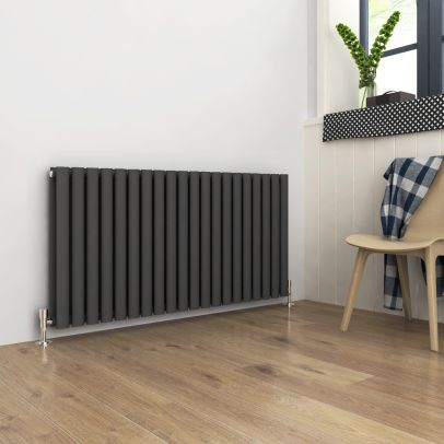 ELEGANT Double Flat Panel 600 x 1190mm Modern Design Anthracite Heated Rails Radiators