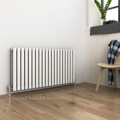 ELEGANT Double Flat Panel 600 x 1190mm Modern Design White Heated Rails Radiators
