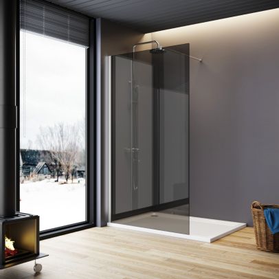 ELEGANT 700mm Wetroom Shower Screen 8mm Smoked Easy Clean Nano Glass-Chrome