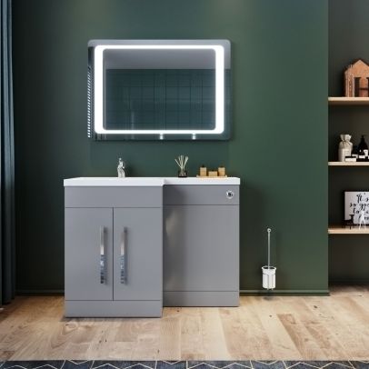 ELEGANT Left Bathroom Vanity Basin Vanity Sink Unit Grey 1100x840x450mm