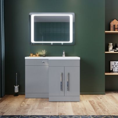 ELEGANT Right Hand Grey Bathroom Vanity Basin Vanity Sink Unit 1100x840x450mm