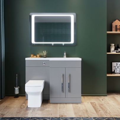 ELEGANT 1100mm Right Hand High Matt Grey Vanity Unit & Back to Wall Toilet Unit with Square Toilet & Basin
