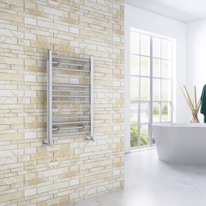 ELEGANT 800x500mm Straight Chrome Heated Towel Rail Rad Radiator Bathroom Central Heating