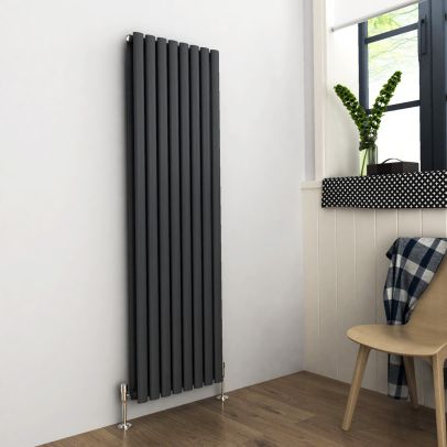 ELEGANT 1600x480mm Anthracite Oval Double Panel Grey Designer Radiator Vertical Radiator