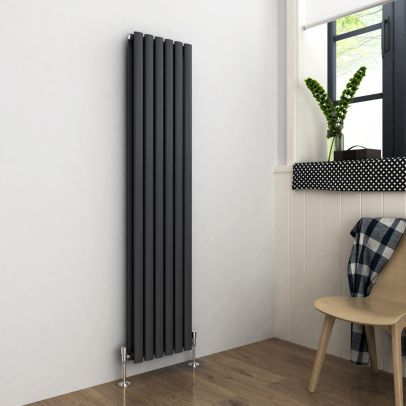ELEGANT 1600x360mm Anthracite Oval Double Panel Designer Radiator Vertical Radiator