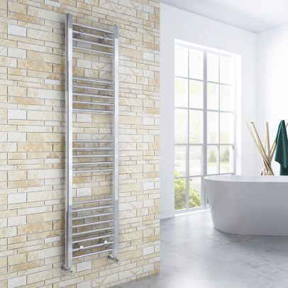 Greened House Electric Chrome 500W X 1600H Flat Towel Rail + Timer And Room Thermostat Bathroom Towel Rails