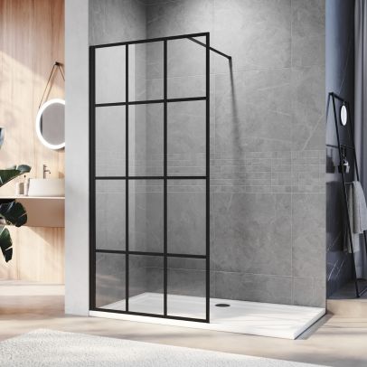 ELEGANT 900x1850 mm Walk in Wet Room Shower Enclosure Shower Screen Panel Matt black