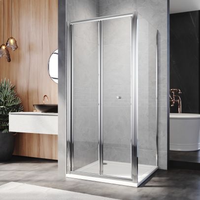 ELEGANT 900x700 mm Framed Bi fold Shower Enclosure 5mm Tempered Glass Shower Cubicle