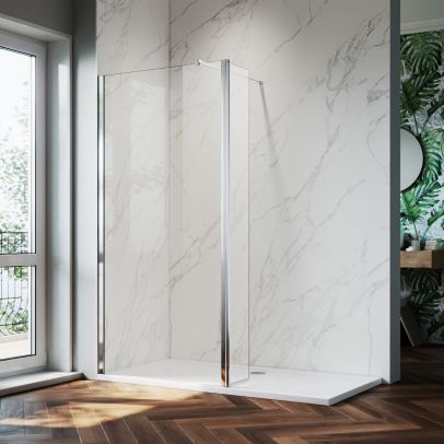 Elegant 800mm 8mm Easy Clean Nano Glass Shower Panel + 300mm Flipper/Return Panel