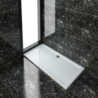 ELEGANT 1700x800x40mm Ultra- Slim Stone Resin Rectangle Shower Tray + 90mm Waste