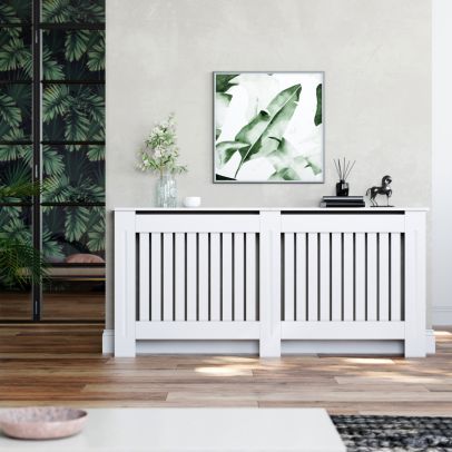 ELEGANT White 1720mm Vertical Grille Radiator Cover Traditional 3 Pattern Slatted Wood Decor
