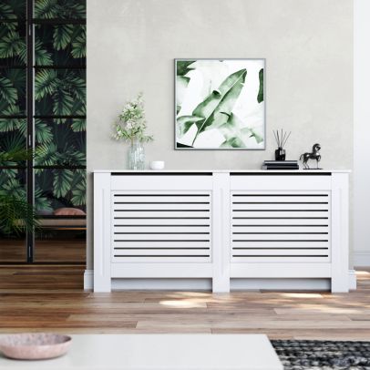 ELEGANT 1720mm White Horizontal Grille Radiator Cover Traditional 3 Pattern Slatted Wood Decor