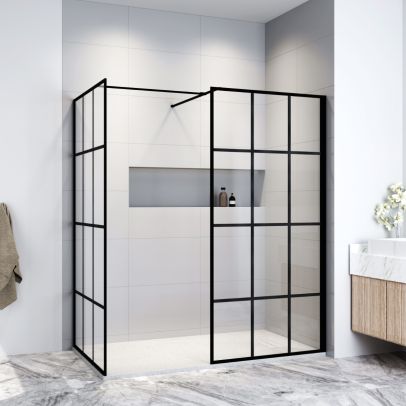 ELEGANT 1700X700x1850mm Walk in Wet Room Shower Enclosure Shower Screen Panel Matt black