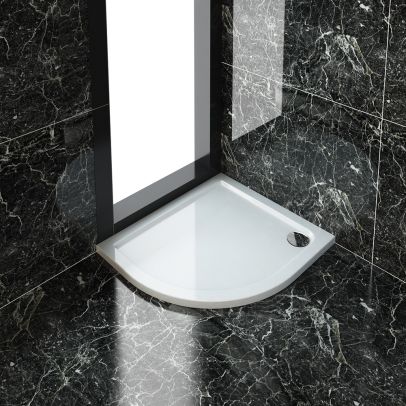 ELEGANT 900X800mm Ultra - Slim Left Hand Offset Quadrant Shower Tray + 90mm Waste