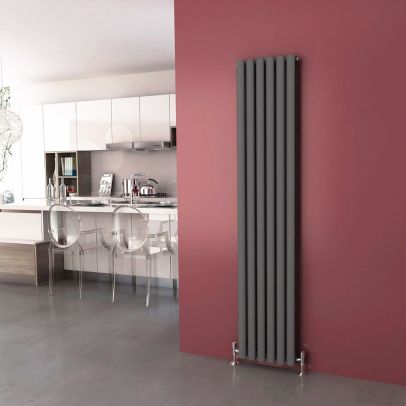 ELEGANT 1800x360 Anthracite Oval Double Panel Slim Designer Radiator Vertical Grey Radiator