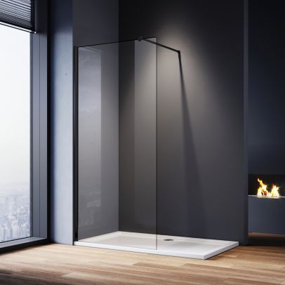 ELEGANT Black Fittings 760mm Clear Easy Clean Walk-In Shower Screen