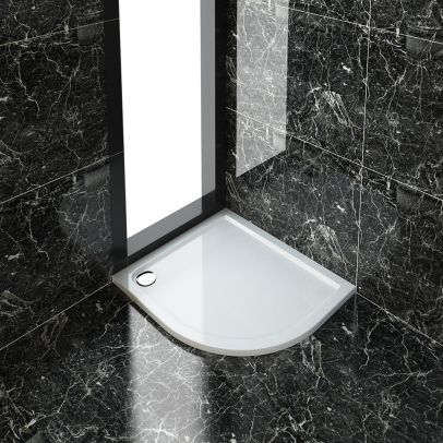 ELEGANT 1000X800mm Right Hand Ultra - Slim Offset Quadrant Shower Tray + 90mm Waste