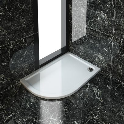 ELEGANT 1200X800mm Left Handed Ultra-Slim Offset Quadrant Shower Tray + 90mm Waste
