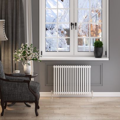 ELEGANT 600x812mm Horizontal White Traditional Cast Iron Style 2 Column Radiator
