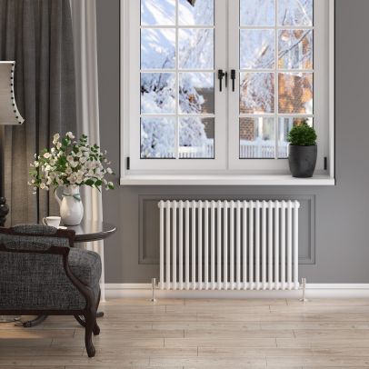 600x988mm Traditional White Horizontal Iron cast Radiator - Elegant Showers