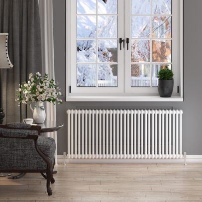 ELEGANT 600x1505mm Horizontal White Traditional Cast Iron Style 2 Column Radiator